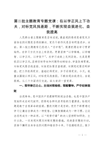 第二批主题教育专题党课：在以学正风上下功夫，对标党风找差距，不断实现自我进化、自我提高