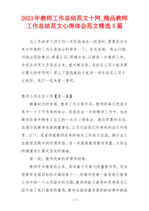 2023年教师工作总结范文十网_精品教师工作总结范文心得体会范文精选5篇