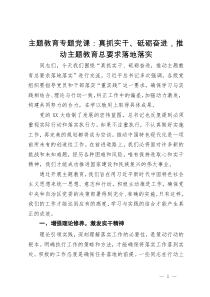 主题教育专题党课：真抓实干、砥砺奋进，推动主题教育总要求落地落实