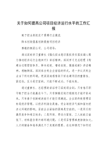 关于如何提高公司项目经济运行水平的工作汇报