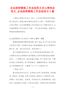 企业挂职锻炼工作总结范文及心得体会范文_企业挂职锻炼工作总结范文5篇