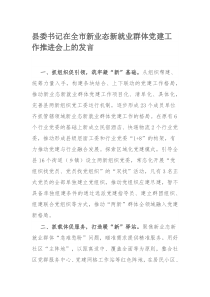 县委书记在全市新业态新就业群体党建工作推进会上的发言