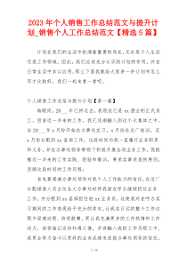 2023年个人销售工作总结范文与提升计划_销售个人工作总结范文【精选5篇】