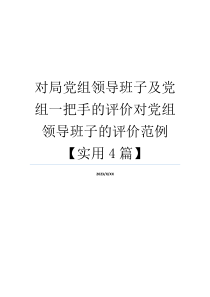 对局党组领导班子及党组一把手的评价对党组领导班子的评价范例【实用4篇】