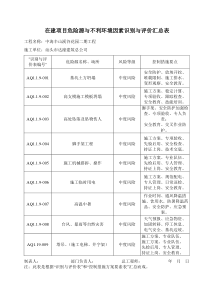 在建项目危险源与不利环境因素识别与评价汇总表