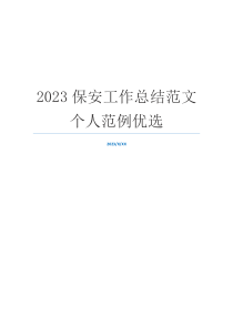 2023保安工作总结范文个人范例优选