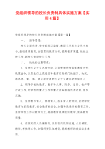 党组织领导的校长负责制具体实施方案【实用4篇】