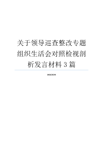 关于领导巡查整改专题组织生活会对照检视剖析发言材料3篇