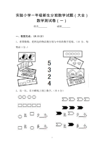 实验小学一年级新生分班数学试题(大全)