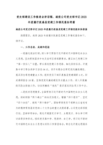 党支部建设工作推进会讲话稿、城投公司党支部书记2023年度履行抓基层党建工作情况报告两篇