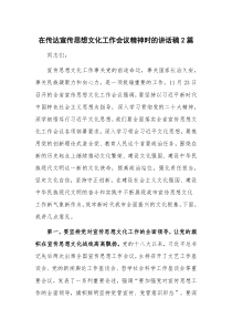 在传达宣传思想文化工作会议精神时的讲话稿2篇