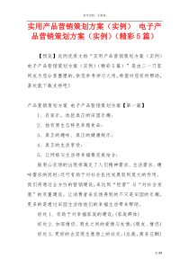 实用产品营销策划方案（实例） 电子产品营销策划方案（实例）（精彩5篇）