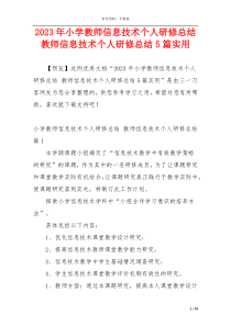 2023年小学教师信息技术个人研修总结 教师信息技术个人研修总结5篇实用