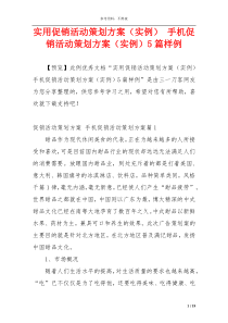 实用促销活动策划方案（实例） 手机促销活动策划方案（实例）5篇样例