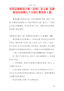 实用品牌策划方案（实例）怎么做 品牌策划包括哪几个方面汇聚优质4篇