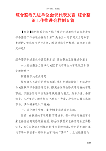 综合整治先进单位会议代表发言 综合整治工作推进会样例5篇