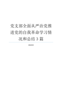 党支部全面从严治党推进党的自我革命学习情况和总结3篇