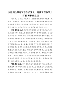 加强国企领导班子队伍建设经验做法：完善管理激活力 “打捆”考核促担当