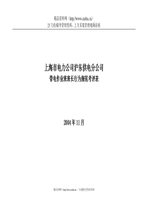 上海市电力公司沪东供电分公司带电作业班班长行为规范考评表