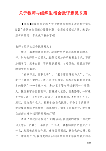 关于教师与组织生活会批评意见5篇