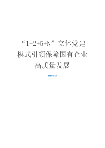 “1+2+5+N”立体党建模式引领保障国有企业高质量发展