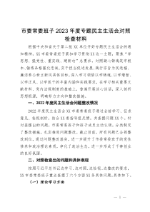 市委常委班子2023年度专题民主生活会对照检查材料