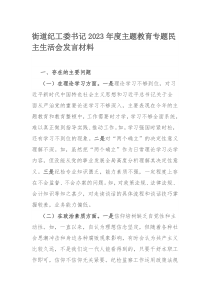 街道纪工委书记2023年度主题教育专题民主生活会发言材料