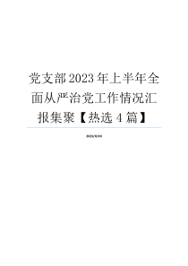 党支部2023年上半年全面从严治党工作情况汇报集聚【热选4篇】