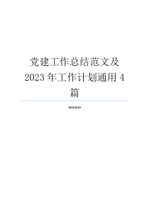 党建工作总结范文及2023年工作计划通用4篇