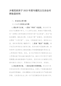 乡镇党政班子2023年度专题民主生活会对照检查材料