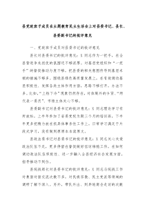 县党政班子成员在主题教育民主生活会上对县委书记县长县委副书记的批评意见