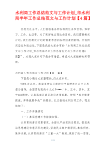 水利局工作总结范文与工作计划_市水利局半年工作总结范文与工作计划【4篇】