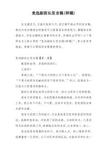 竞选副班长发言稿(样稿)