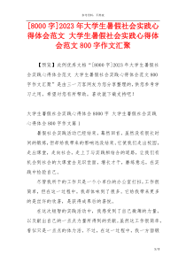 [8000字]2023年大学生暑假社会实践心得体会范文 大学生暑假社会实践心得体会范文800字作文汇