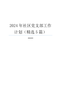 2024年社区党支部工作计划（精选5篇）