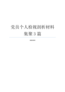 党员个人检视剖析材料集聚3篇