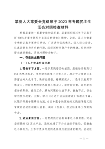 某县人大常委会党组班子2023年专题民主生活会对照检查材料