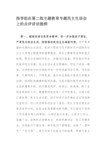 指导组在第二批主题教育专题民主生活会上的点评讲话提纲