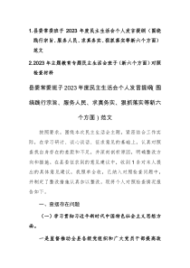 两篇：班子2023年度民主生活会个人新六个方面对照检查发言提纲（围绕践行宗旨、服务人民、求真务实