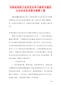 市财政局班子成员党史学习教育专题民主生活会征求意见集聚3篇