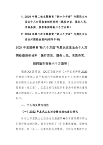 两篇：2024年第二批主题教育“新六个方面”专题民主生活会个人对照检查剖析材料（践行宗旨、服务人