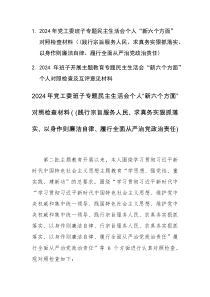 两篇：2024年班子专题民主生活会“新六个方面”对照检查及相互批评意见发言材料（(践行宗旨服务人