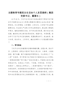 集团党委书记、董事长2023年主题教育专题民主生活会个人发言提纲