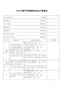 XXXX年春节节前建筑安全生产检查表-建筑安全生产隐患排