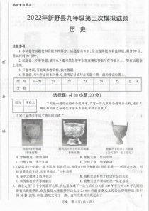 2022年河南省新野县九年级中考第三次模拟试题历史试题