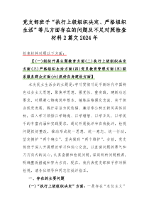 党支部班子“执行上级组织决定、严格组织生活”等几方面存在的问题及不足对照检查材料2篇文2024年