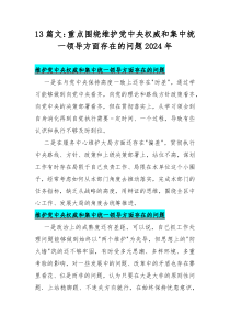 13篇文：重点围绕维护党中央权威和集中统一领导方面存在的问题2024年