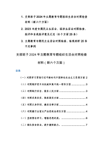 支部班子2024年主题教育专题生活会对照检查材料范文（新六个方面）+查摆清单范文3篇