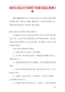 组织生活会对支部班子的意见建议集聚5篇