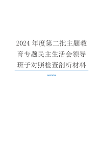 2024年度第二批主题教育专题民主生活会领导班子对照检查剖析材料